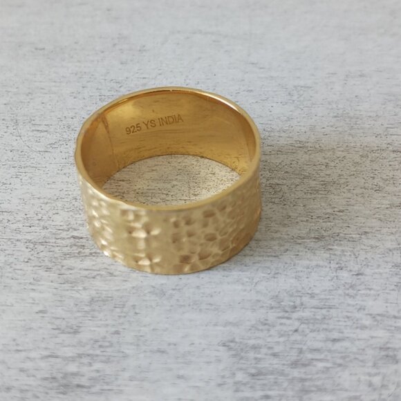 YS India Textured Gold Plated Sterling Siver 925 Hammered Wide Band Ring Sz.8 - Picture 5 of 14